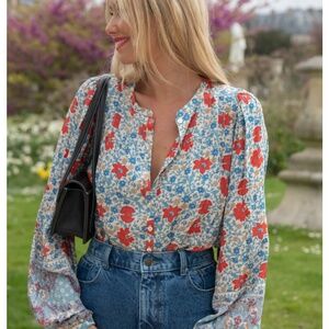Spell Village Red and Blue Floral Blouse